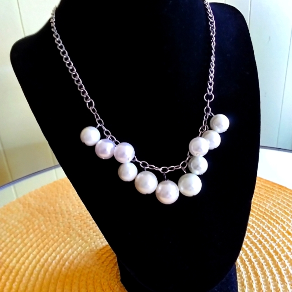 Handmade faux pearl cluster necklace